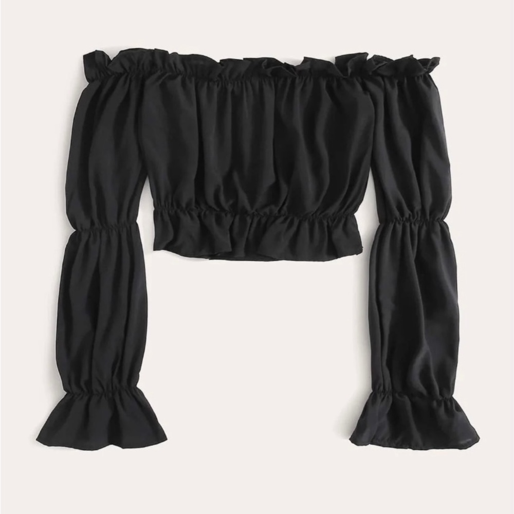 Black Frill Bardot Crop Blouse (ONLY)